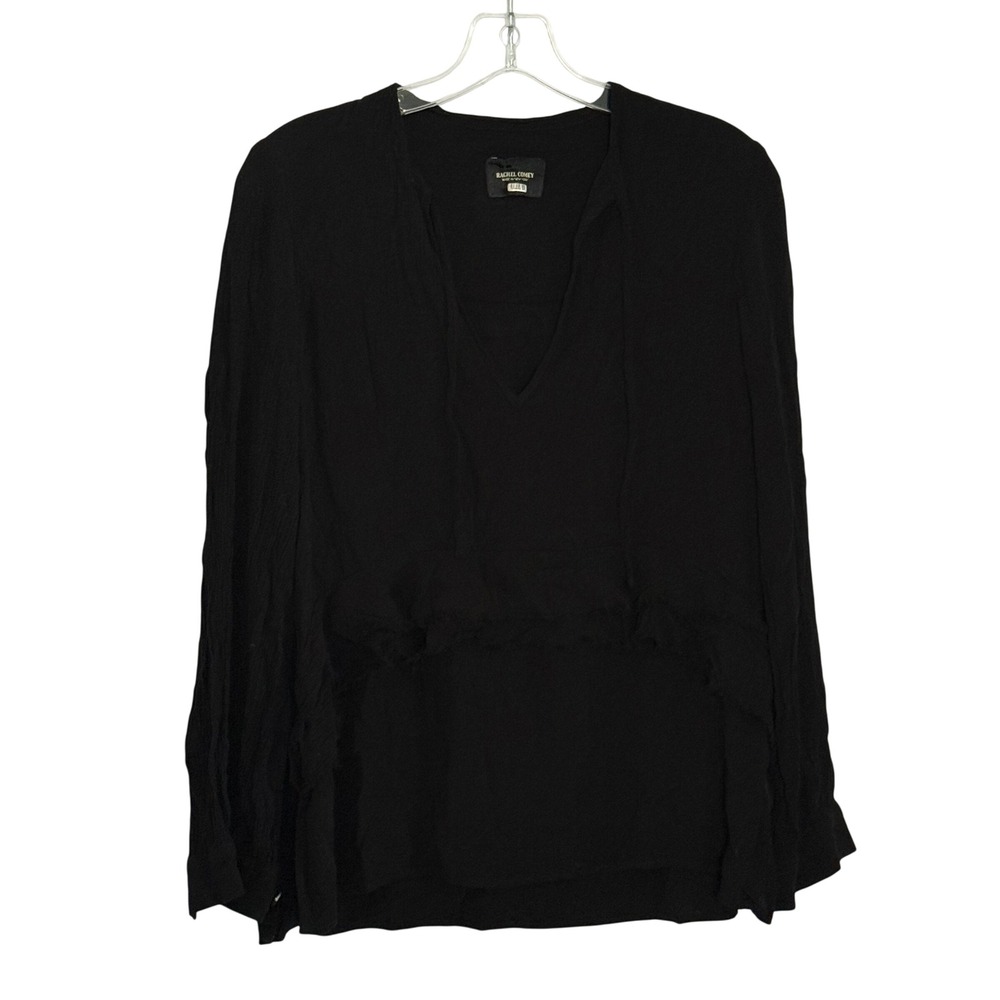 Rachel Comey Tassel Ruffle Black‎ Long Sleeve V-Neck Rayon Boho - 2